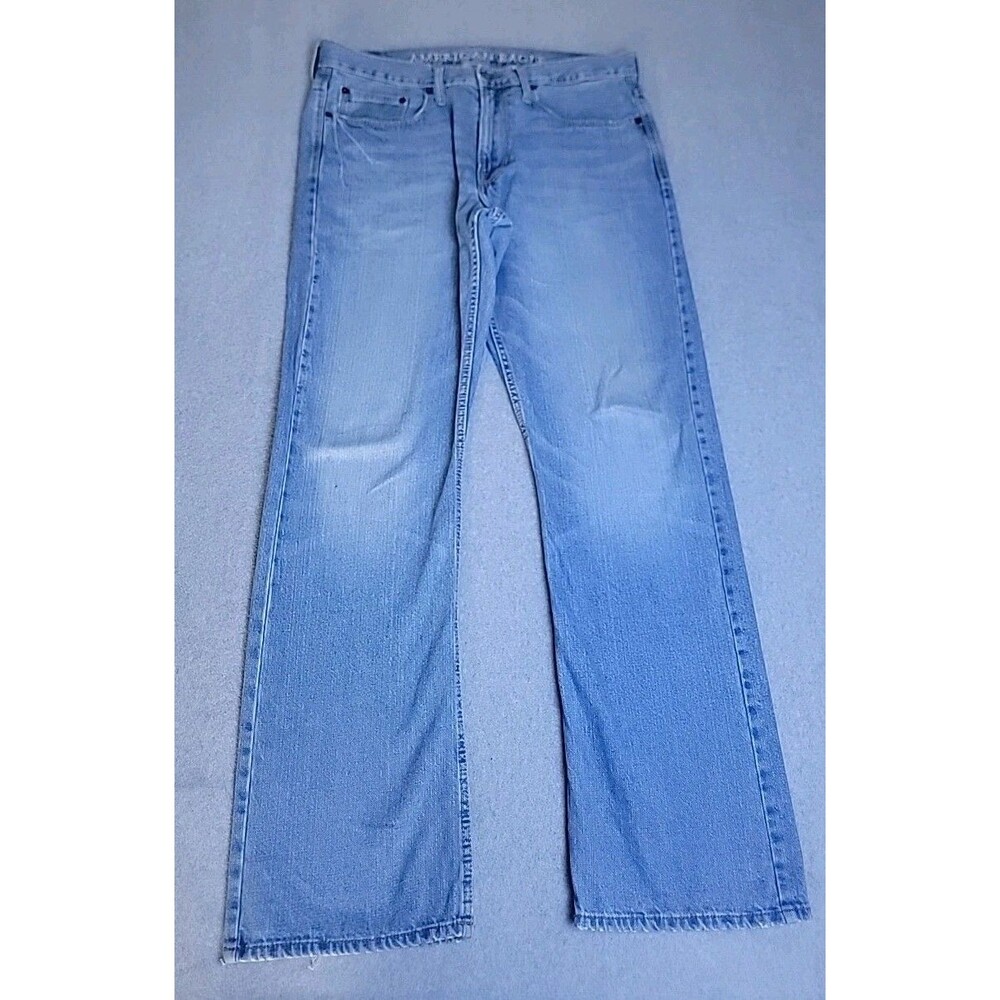 American Eagle Jeans Mens 34x34 (36x33) Baggy Straight Blue Distressed Mid Rise